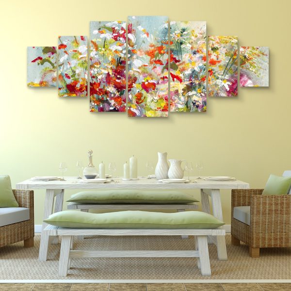 Large Canvas Wall Art - Small and Multicolored Flowers Set of 7 Panels