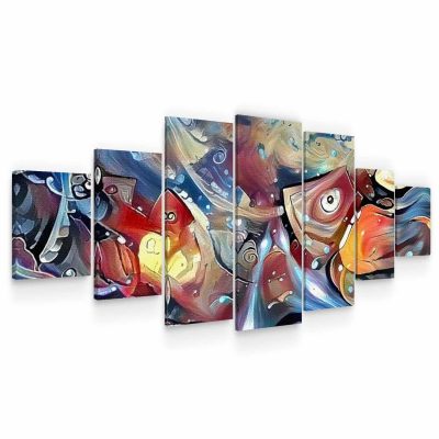 Large Canvas Wall Art - The Silent World of Fish Set of 7 Panels