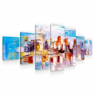 Large Canvas Wall Art - The City Guarded by The High Chapel Set of 7 Panels