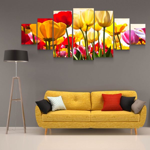 Large Canvas Wall Art - Scented Yellow and Red Tulips Set of 7 Panels