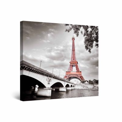 Canvas Wall Art - Pink Eiffel Tower Paris 80 x 80 cm