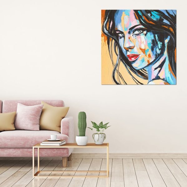 Canvas Wall Art - Colored Beautiful Woman 80 x 80 cm
