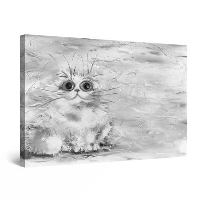 Canvas Wall Art - Black and White Cute Cat