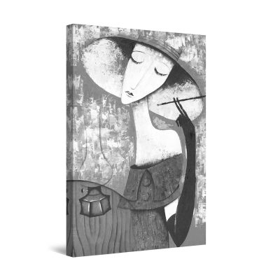 Canvas Wall Art - Black and White Smoking Woman