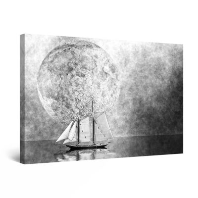 Canvas Wall Art - Black and White Sailing Under The Moonlight