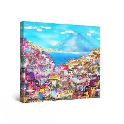 Canvas Wall Art Abstract - Houses on The Hill 80 x 80 cm
