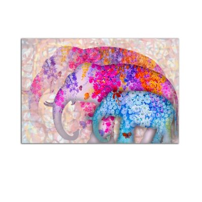 Plexiglass Wall Art - Family of Floral Elephants Decor  60 x 90 CM