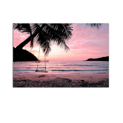 Plexiglass Wall Art - Purple Beach with Palm Trees Decor  60 x 90 CM