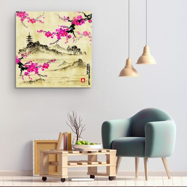Among Branches with Pink Flowers 80 x 80 cm