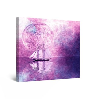 Canvas Wall Art Abstract - The Boat Under The Violet Moon 80 x 80 cm