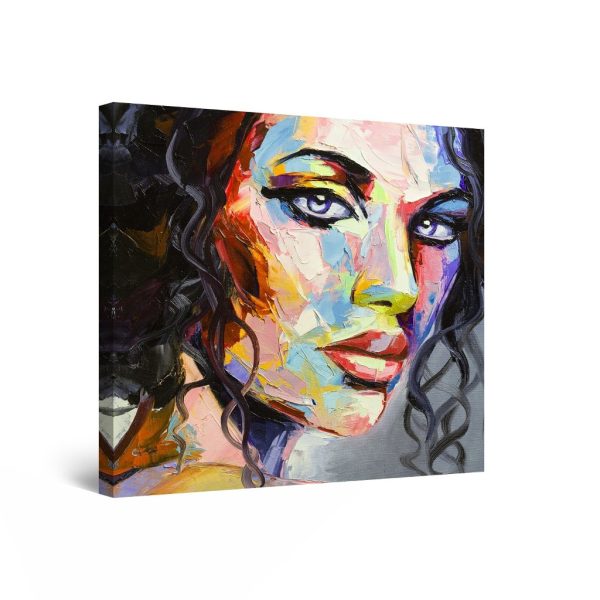Canvas Wall Art - Abstract - Eva Woman Painted Face, Elegant Curly Hair 80 x 80 cm