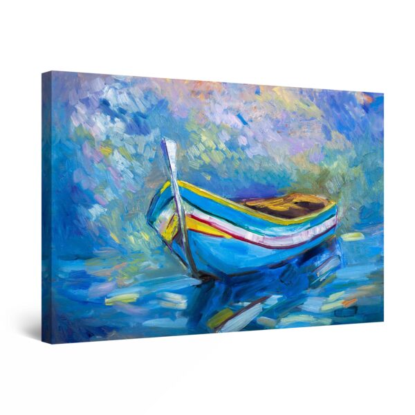 Canvas Wall Art - Abstract Beach Painting Blue Boat