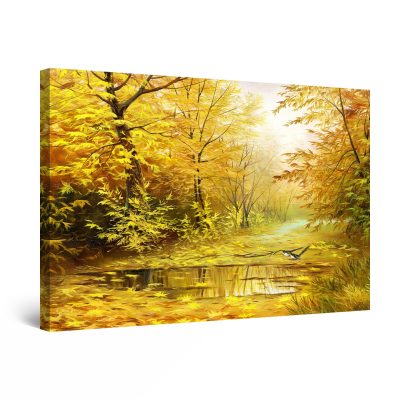 Canvas Wall Art - Yellow Fall and Lake