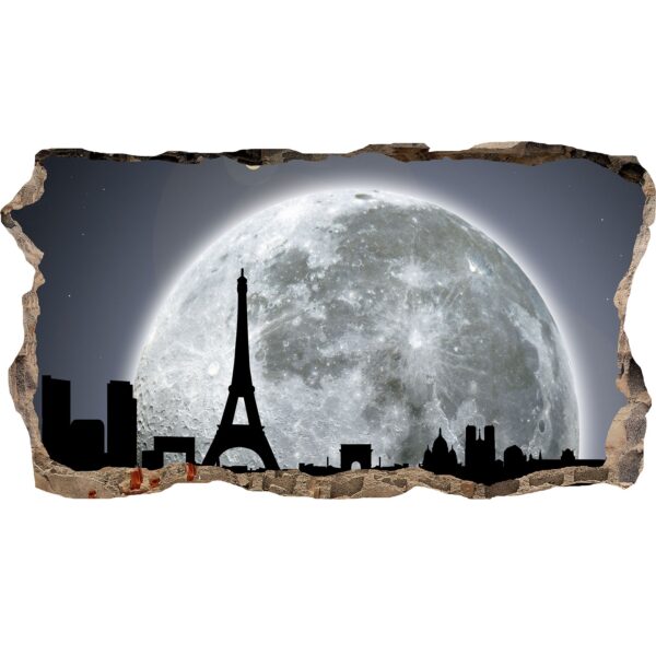 3D Mural Wall Art - Decor Window Moon for Paris Amazing