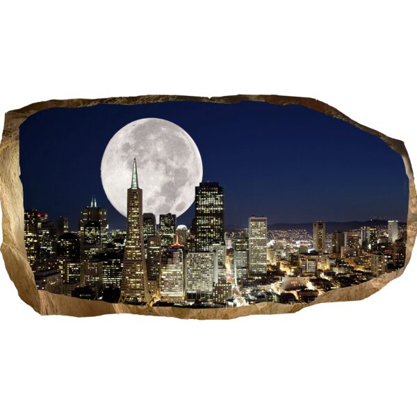 3D Mural Wall Art - Decor Big Moon in the City Amazing
