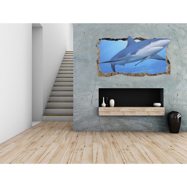 3D Mural Wall Art - Decor Friendly Shark Amazing