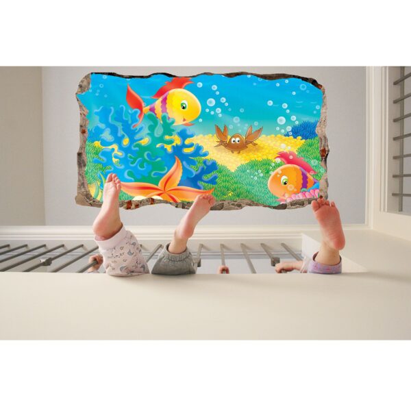 3D Mural Wall Art - Decor Aquatic Window with Fishes Amazing