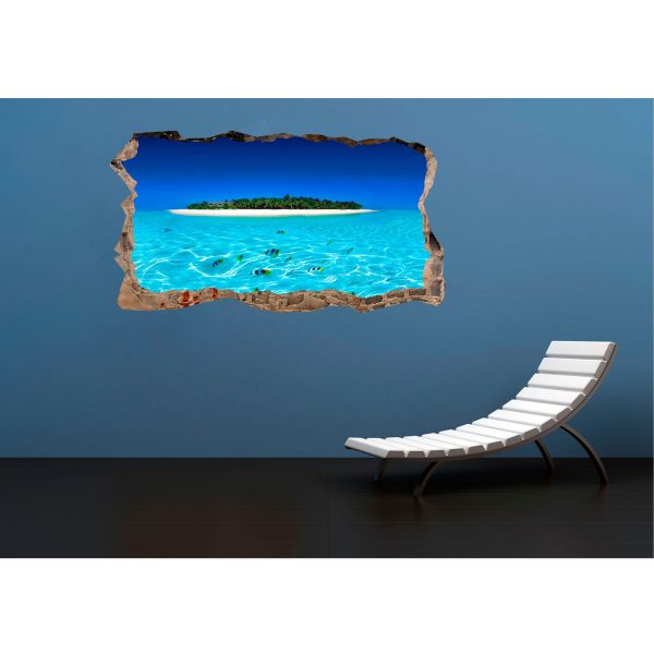 3D Mural Wall Art - Decor Window Island and Clear Water Amazing