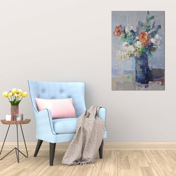 Canvas Wall Art - Roses in a Blue Vase