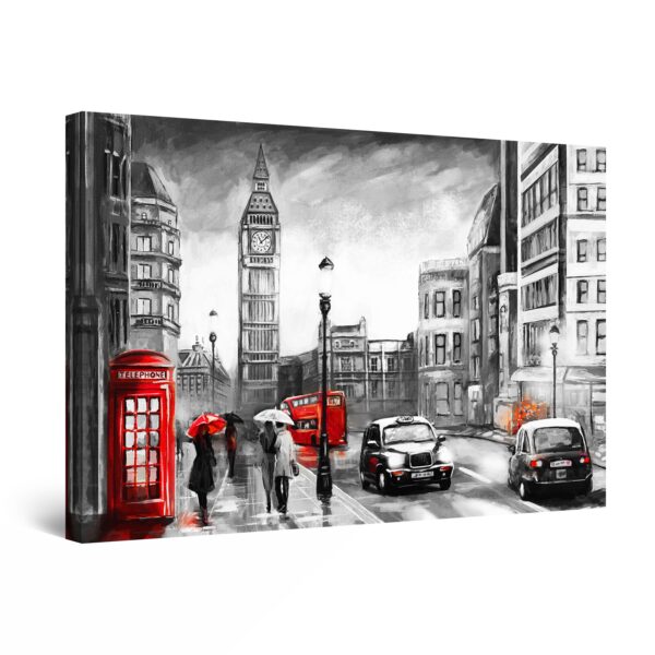 Wall Art Canvas - Big Ben London Black White Red