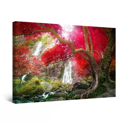 Canvas Wall Art - Red Tree and Waterfall