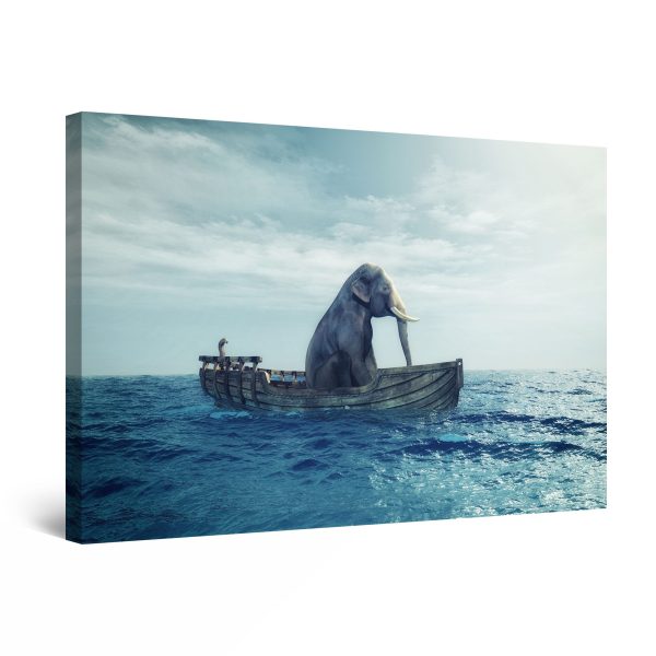Canvas Wall Art - Lonely Elephant on The Ocean