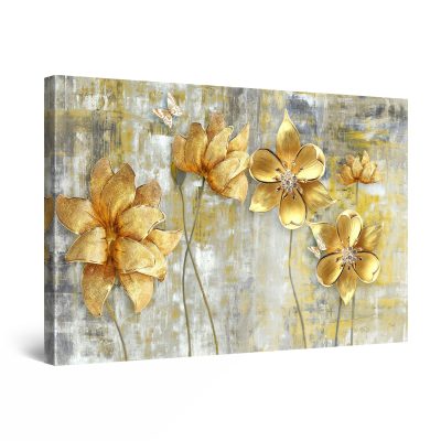 Canvas Wall Art - Golden Flowers Grunge