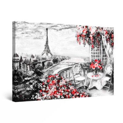 Canvas Wall Art - Paris Terrace Black White Red