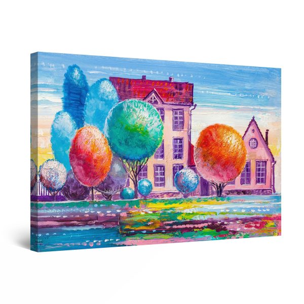 Canvas Wall Art - Colored Summer House and Trees