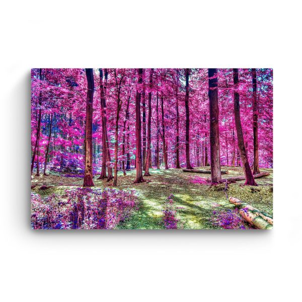 Canvas Wall Art - Pink Forest Leaves and Flowers