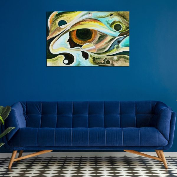 Canvas Wall Art - Figurative Face of a Woman Turquoise 80 x 120 cm