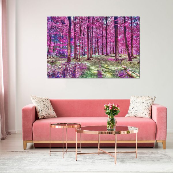 Canvas Wall Art - Pink Forest Leaves and Flowers