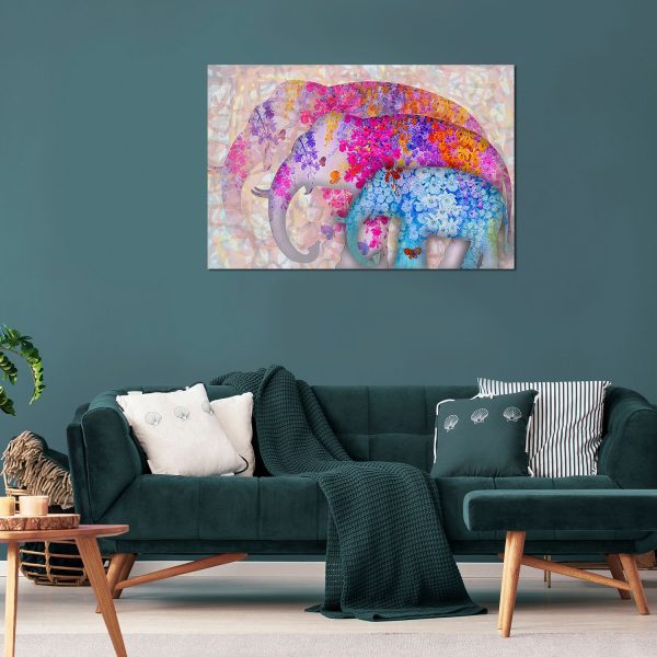 Canvas Wall Art - Abstract Colored Elephant Family