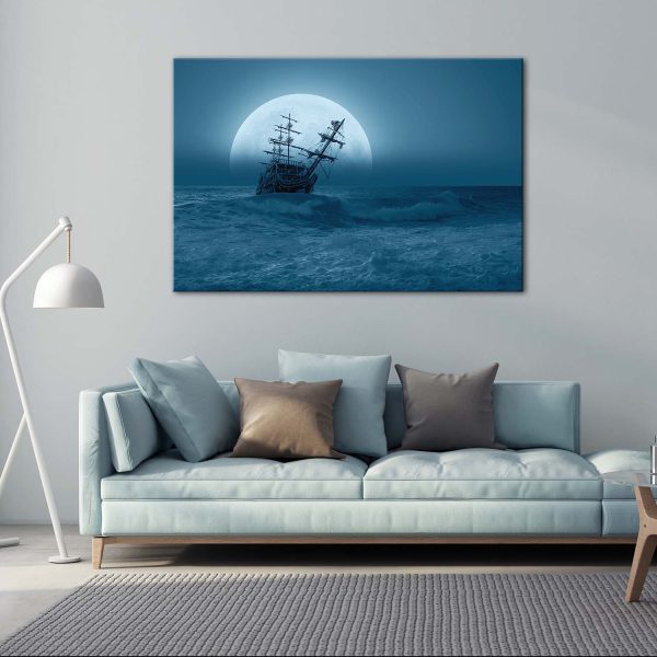 Canvas Wall Art - Large Moon and Ship