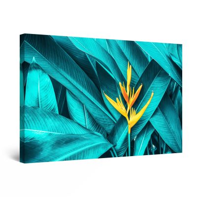 Canvas Wall Art - Turquoise Leaves and Yelow Flower
