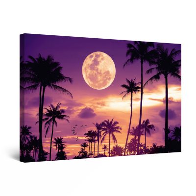 Canvas Wall Art - Purple Evening in Miami Landscape Moon
