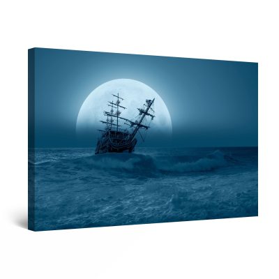 Canvas Wall Art - Large Moon and Ship