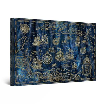 Canvas Wall Art - Old Map Gold Blue